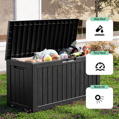 EASY UP 80 Gallon Resin Deck Box, Lockable Patio Outdoor Storage Box for Furniture, Garden Tools and Tools Storage, Waterproof Outside Storage Boxes.Father's Day Gift