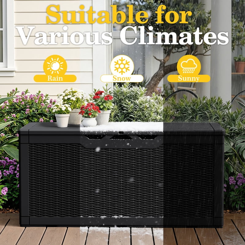 Homall 100 Gallon Outdoor Patio Box Deck Plastic Resin Storage Box Backyard, Black