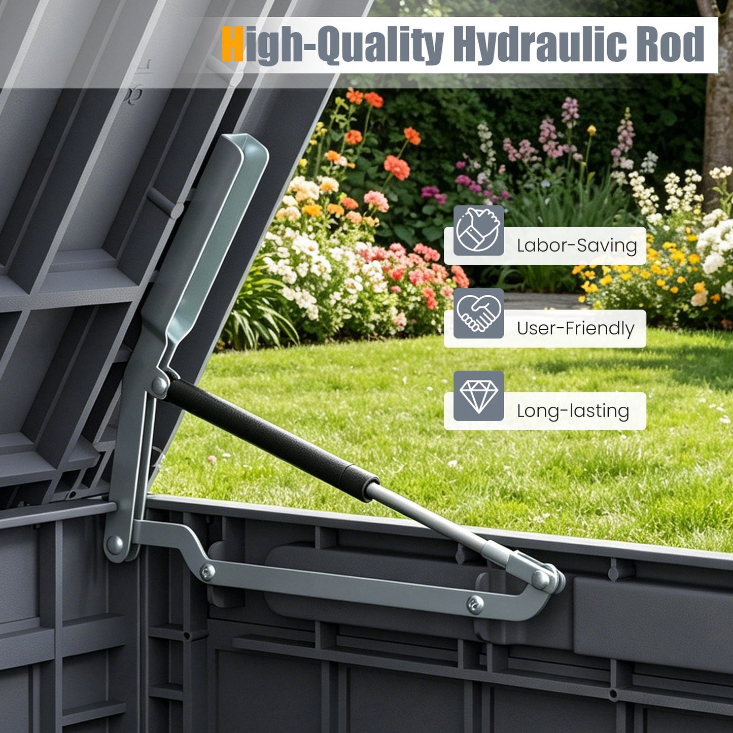 Costway 180 Gal Outdoor Deck Box, All-Weather Lockable Storage Bin with Lid and Handles Gray