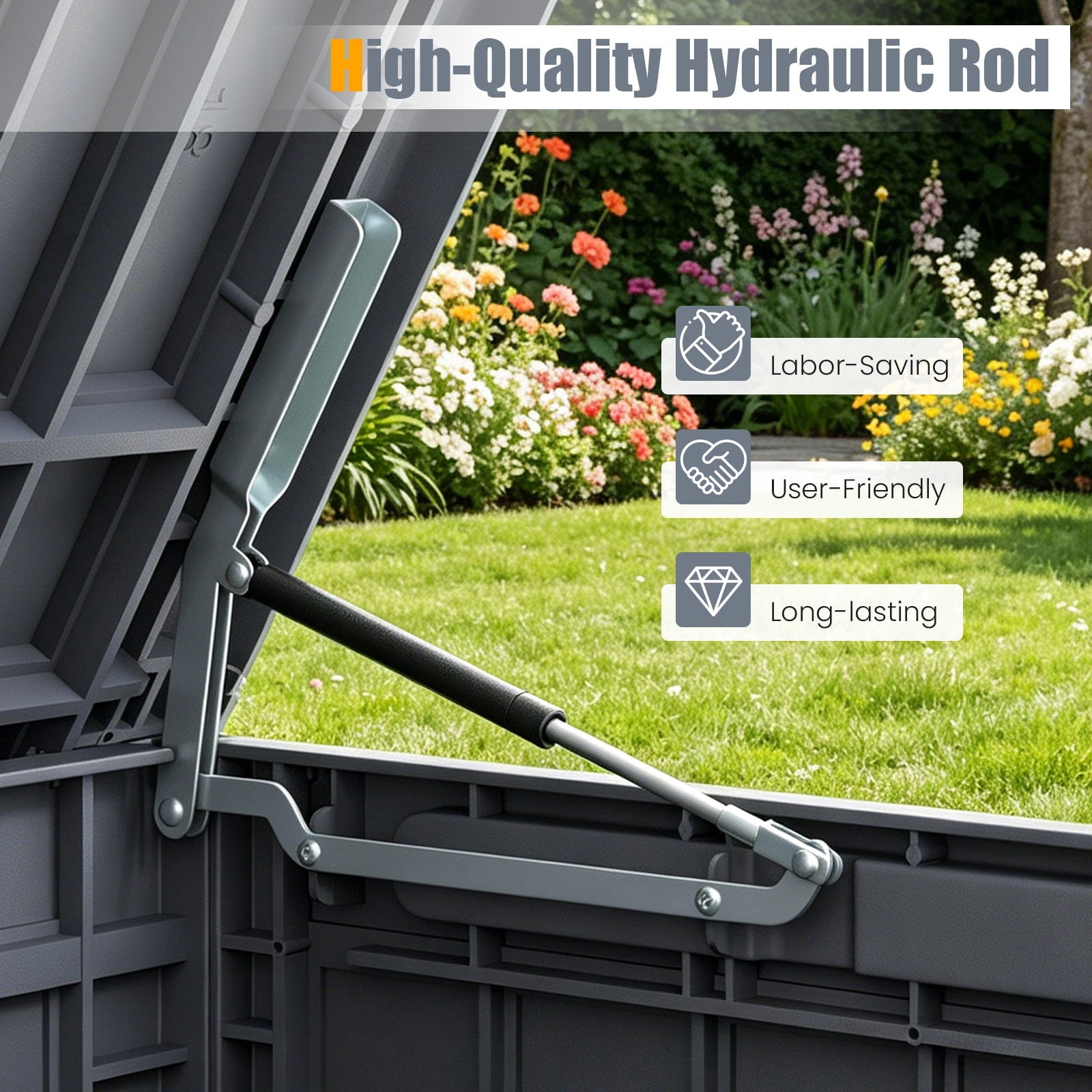 Costway 180 Gal Outdoor Deck Box, All-Weather Lockable Storage Bin with Lid and Handles Gray