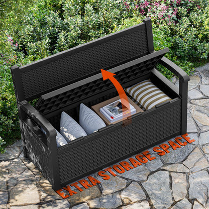 Nihsuao 80 Gallon Plastic Storage Bench Made of Durable Weatherproof Resin, Deck Box Lockable Storage Compartment for Outdoor Patios & Lawns, Black