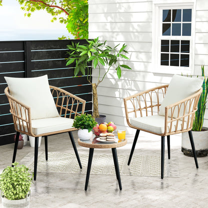 3 Piece Patio Bistro Set,Outdoor Wicker Apartment Balcony Furniture Sets, Rattan Table and Chairs Set of 2 for Porch Backyard Lawn Poolside Deck, Beige