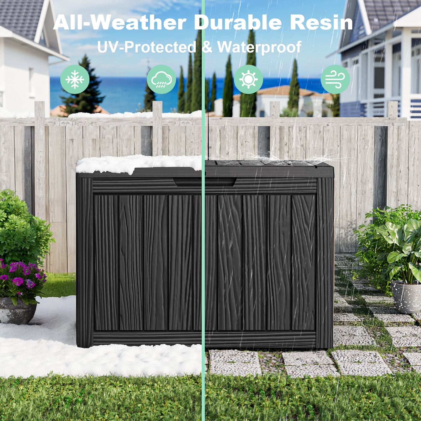 EasyUp 45 Gallon Resin Deck Box, Lockable Patio Outdoor Storage Box for Furniture, Garden Tools and Tools Storage, Waterproof Outside Storage Boxes(Black)