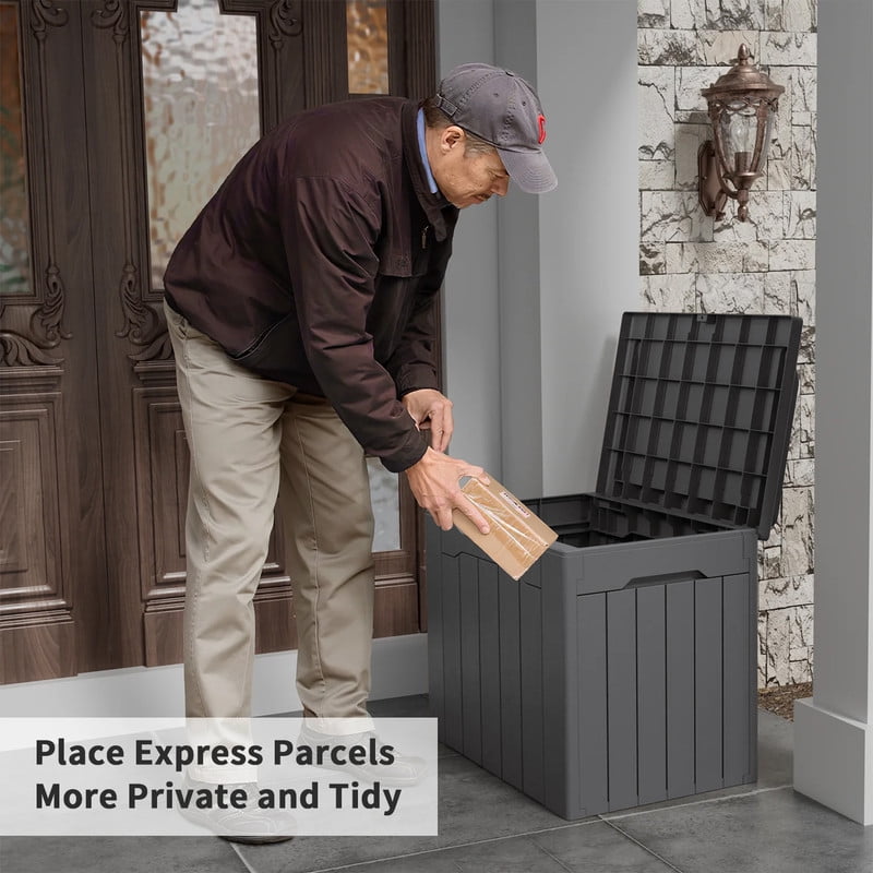 Devoko 32 Gallon Outdoor Resin Deck Box with Seat, Gray