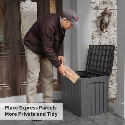 Devoko 32 Gallon Outdoor Resin Deck Box with Seat, Gray