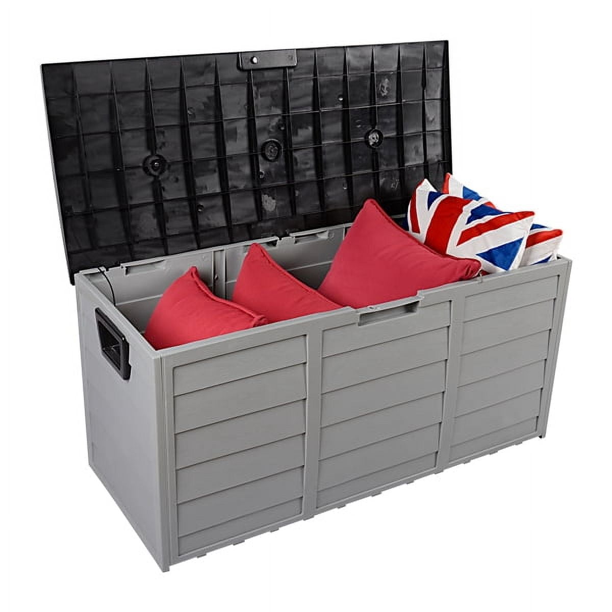 75 Gallon Deck Box Deck for Outside, Patio Large Storage Cabinet, Waterproof Storage Chest on Wheels for Christmas Gift, Garden Tools, Kids' Toys,Brown,260L