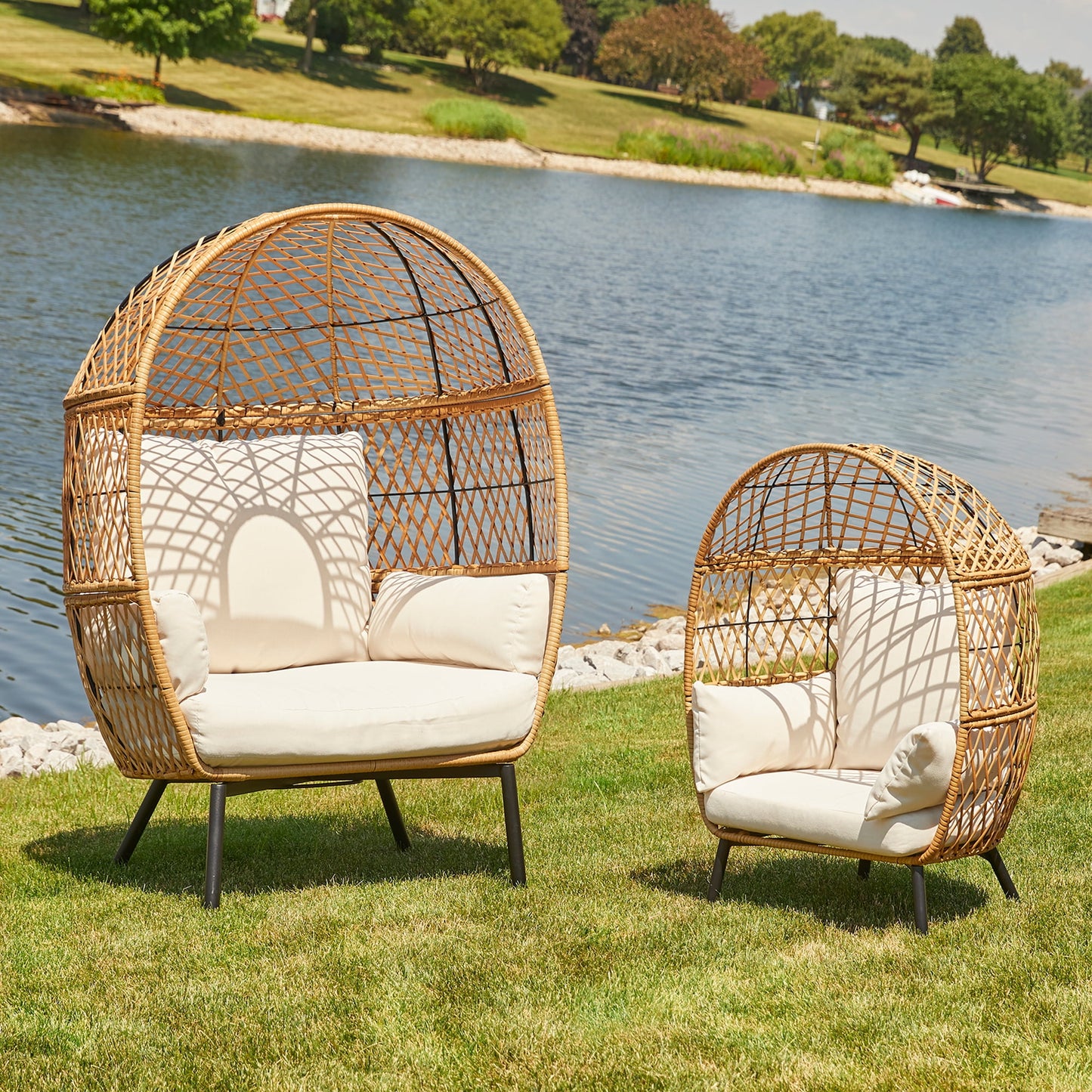Better Homes & Gardens Ventura Boho Outdoor Wicker Stationary Kid's Egg Chair, Tan