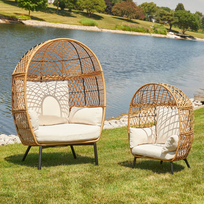 Better Homes & Gardens Ventura Boho Outdoor Wicker Stationary Kid's Egg Chair, Tan