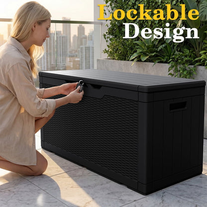 Homall 100 Gallon Outdoor Patio Box Deck Plastic Resin Storage Box Backyard, Black