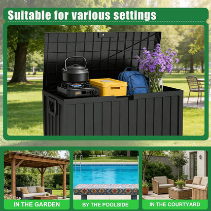 75 Gallon Outdoor Storage Box Waterproof,350LBS Lockable Patio Storage Box for Patio Cushions,Garden Tools and Tools Storage,Outside Storage Box-Black