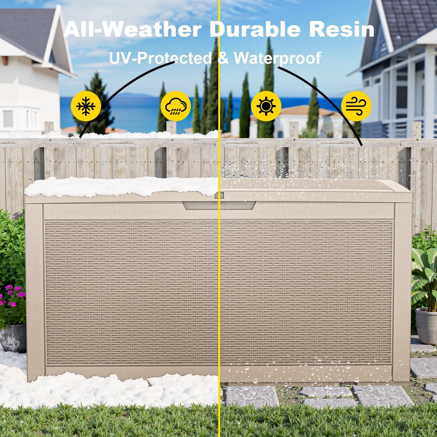 fazzn 100 Gallon Resin Deck Box Outdoor Indoor Waterproof Storage Box for Patio Furniture Pool Accessories Storage for Cushion Garden Tools (Grey pattern)