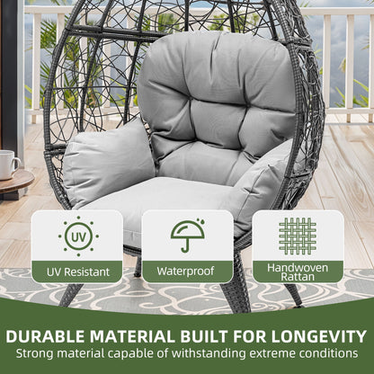 Uforic Oversized Wicker Egg Chair with Stand & Cushion, 330 Lb Capacity for Garden and Balcony, Gray