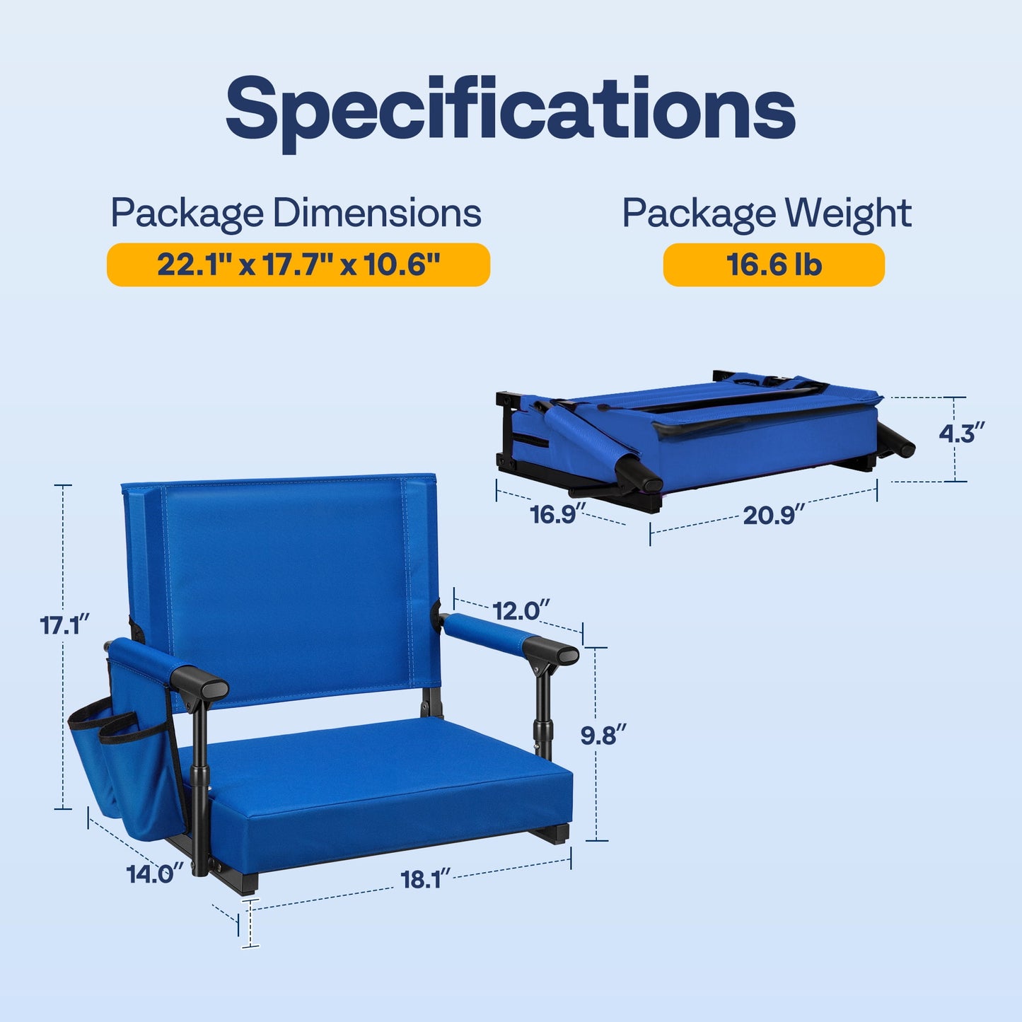 SPECSTAR Stadium Seats with Back Support and Cushion, 2 Pack Portable Bleacher Chairs with Cup Holder and Shoulder Strap