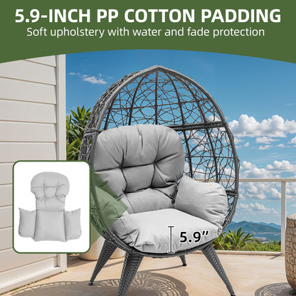 Uforic Oversized Wicker Egg Chair with Stand & Cushion, 330 Lb Capacity for Garden and Balcony, Gray