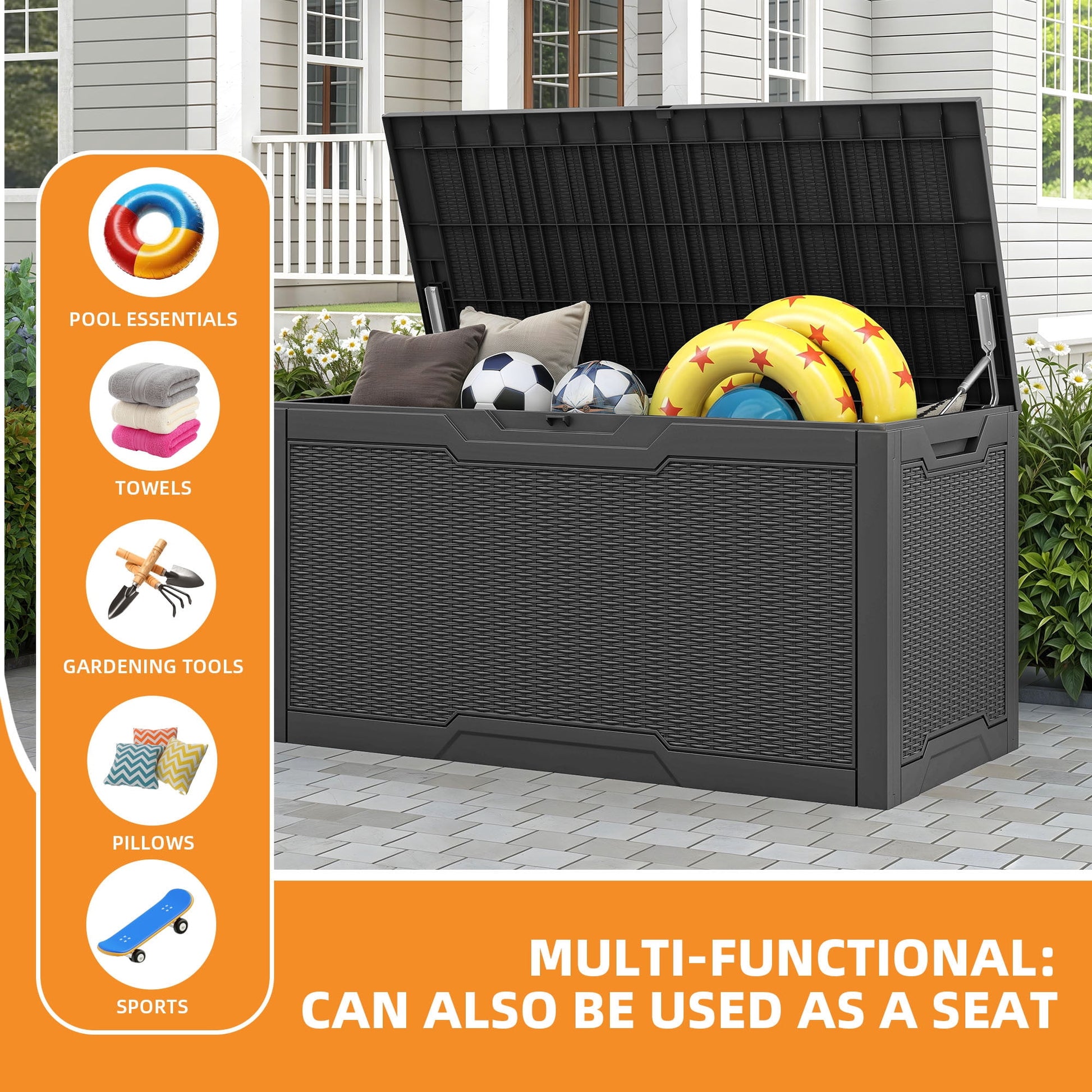 Uforic Lockable 100 Gallon Resin Deck Box, Heavy-Duty Weather Resistant Outdoor Storage Chest, Versatile Storage Solution for Patio Accessories and Daily Essentials, Black
