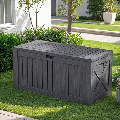 Devoko 122 Gallon Outdoor Patio Box Deck Plastic Resin Storage Box Backyard, Dark Grey