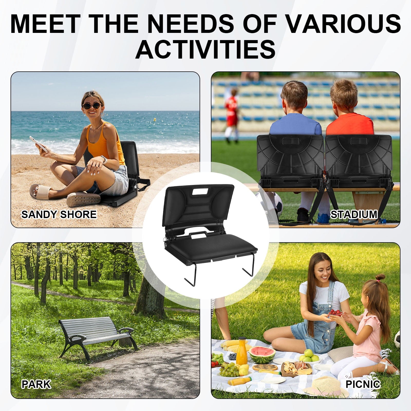 Stadium Chair, Stadium Seats with Back Support, Bleacher Seat with Comfortable Soft Cushion Hook, Convenient and Foldable Stadium Seats