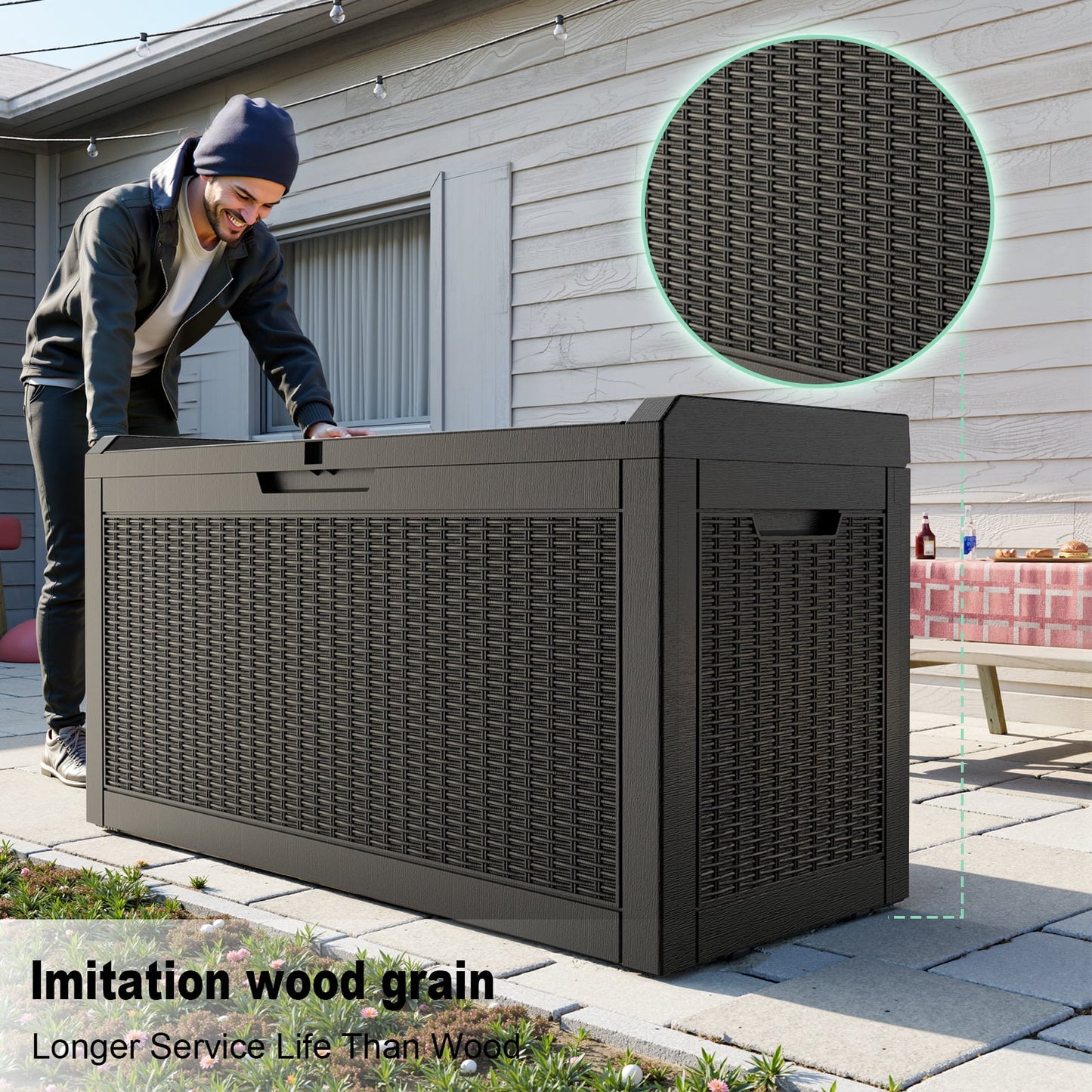 Easy Up 60 Gallon Resin Deck Box, Lockable Patio Outdoor Storage Box for Furniture, Garden Tools and Tools Storage, Waterproof Outside Storage Boxes