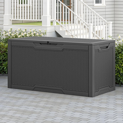 Uforic Lockable 100 Gallon Resin Deck Box, Heavy-Duty Weather Resistant Outdoor Storage Chest, Versatile Storage Solution for Patio Accessories and Daily Essentials, Black