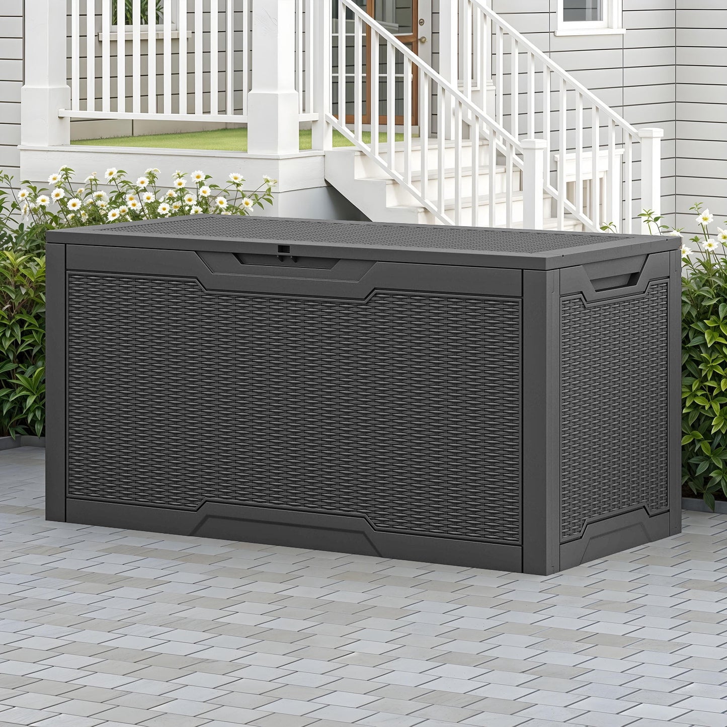 Uforic Lockable 100 Gallon Resin Deck Box, Heavy-Duty Weather Resistant Outdoor Storage Chest, Versatile Storage Solution for Patio Accessories and Daily Essentials, Black