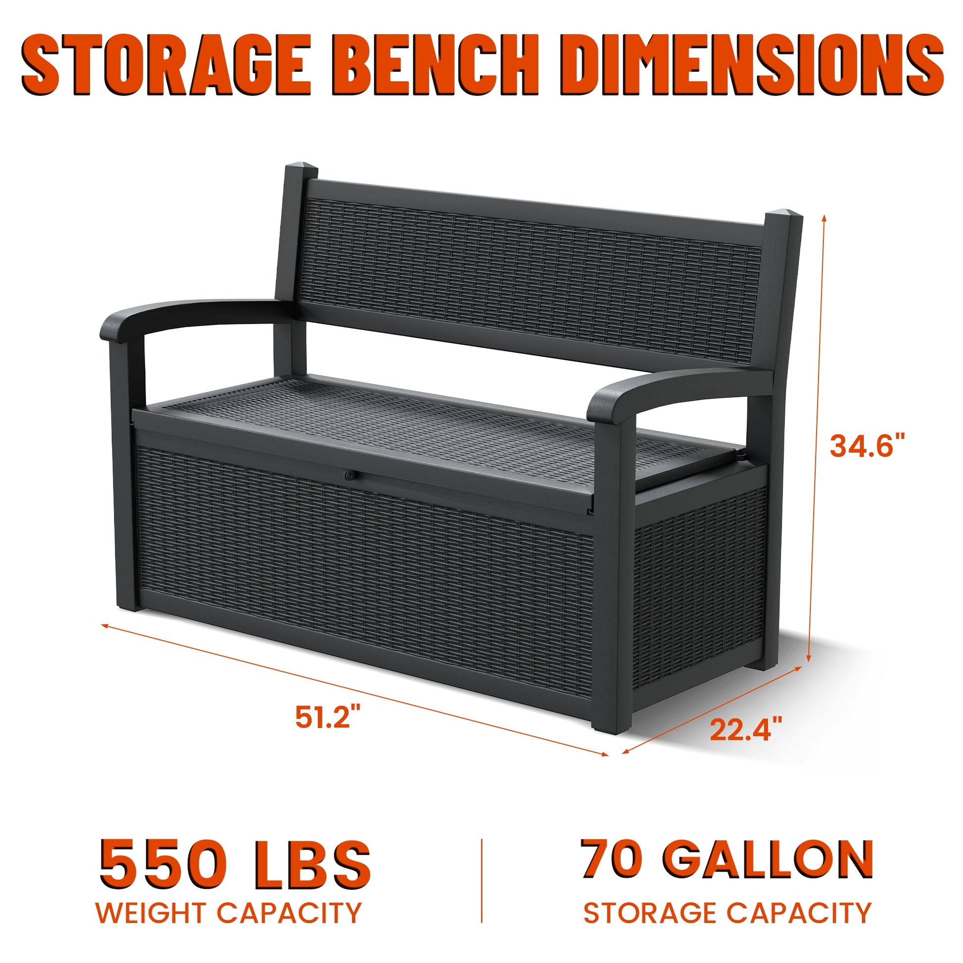 Nihsuao 80 Gallon Plastic Storage Bench Made of Durable Weatherproof Resin, Deck Box Lockable Storage Compartment for Outdoor Patios & Lawns, Black