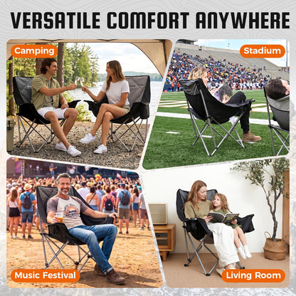 KingCamp Padded Camping Chairs for Adults, Oversized Folding Camping Chair, Heavy Duty Folding Round Camping Chair, Black Dark Grey