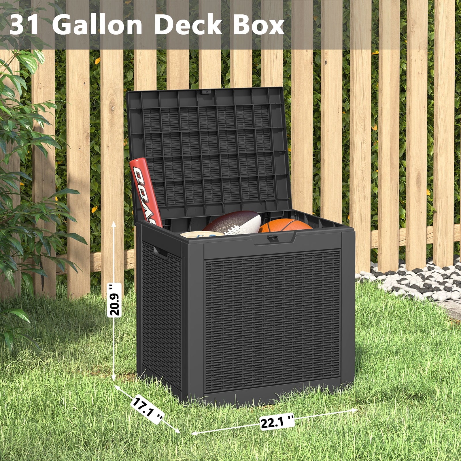 Bifanuo 31 Gallon Deck Box, Resin Outdoor Storage Box, Waterproof and UV Resistant Lightweight Storage Deck Box for Garden Tools, Supplies, Toys