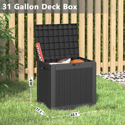 Bifanuo 31 Gallon Deck Box, Resin Outdoor Storage Box, Waterproof and UV Resistant Lightweight Storage Deck Box for Garden Tools, Supplies, Toys