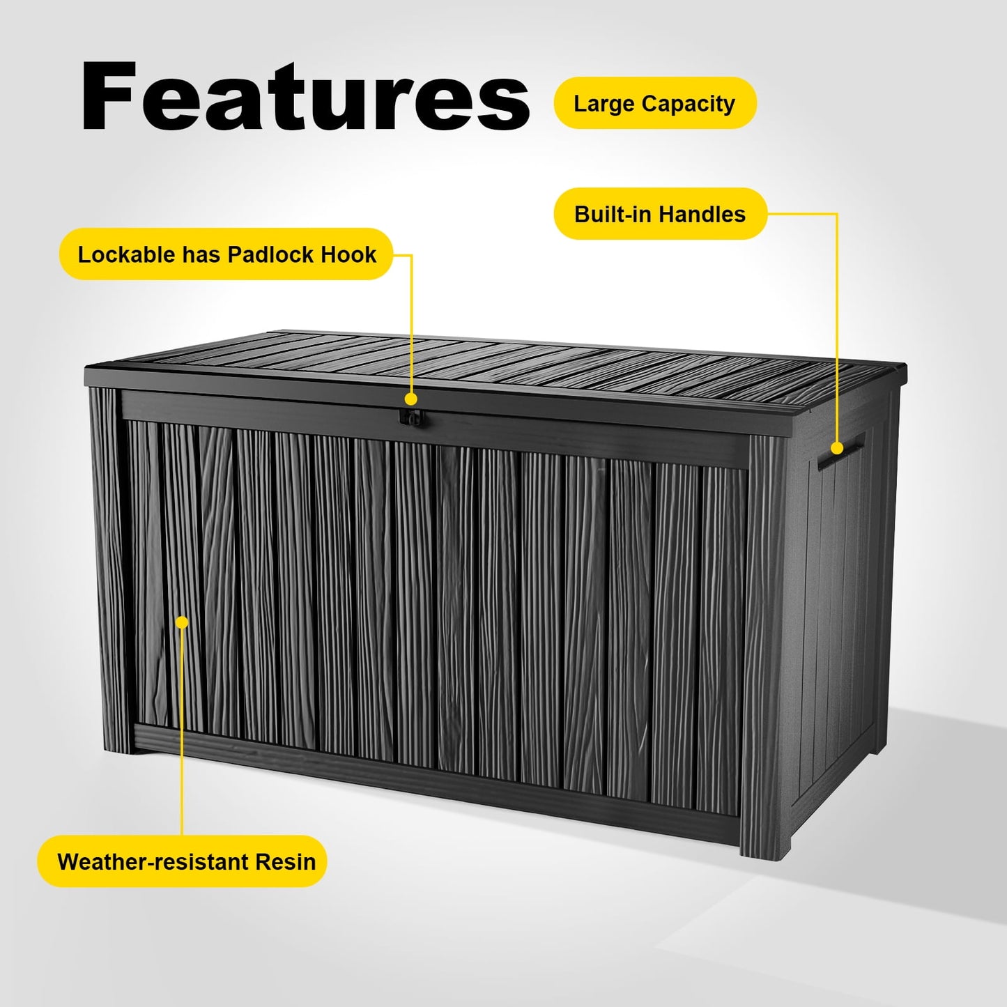 fazzn 180 Gallon Resin Deck Box Waterproof Outdoor Storage Box for Patio Furniture Pool Accessories Indoor Storage for Cushion Garden Tools (Black)