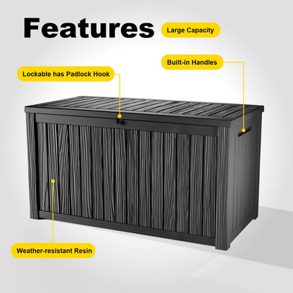 fazzn 180 Gallon Resin Deck Box Waterproof Outdoor Storage Box for Patio Furniture Pool Accessories Indoor Storage for Cushion Garden Tools (Black)