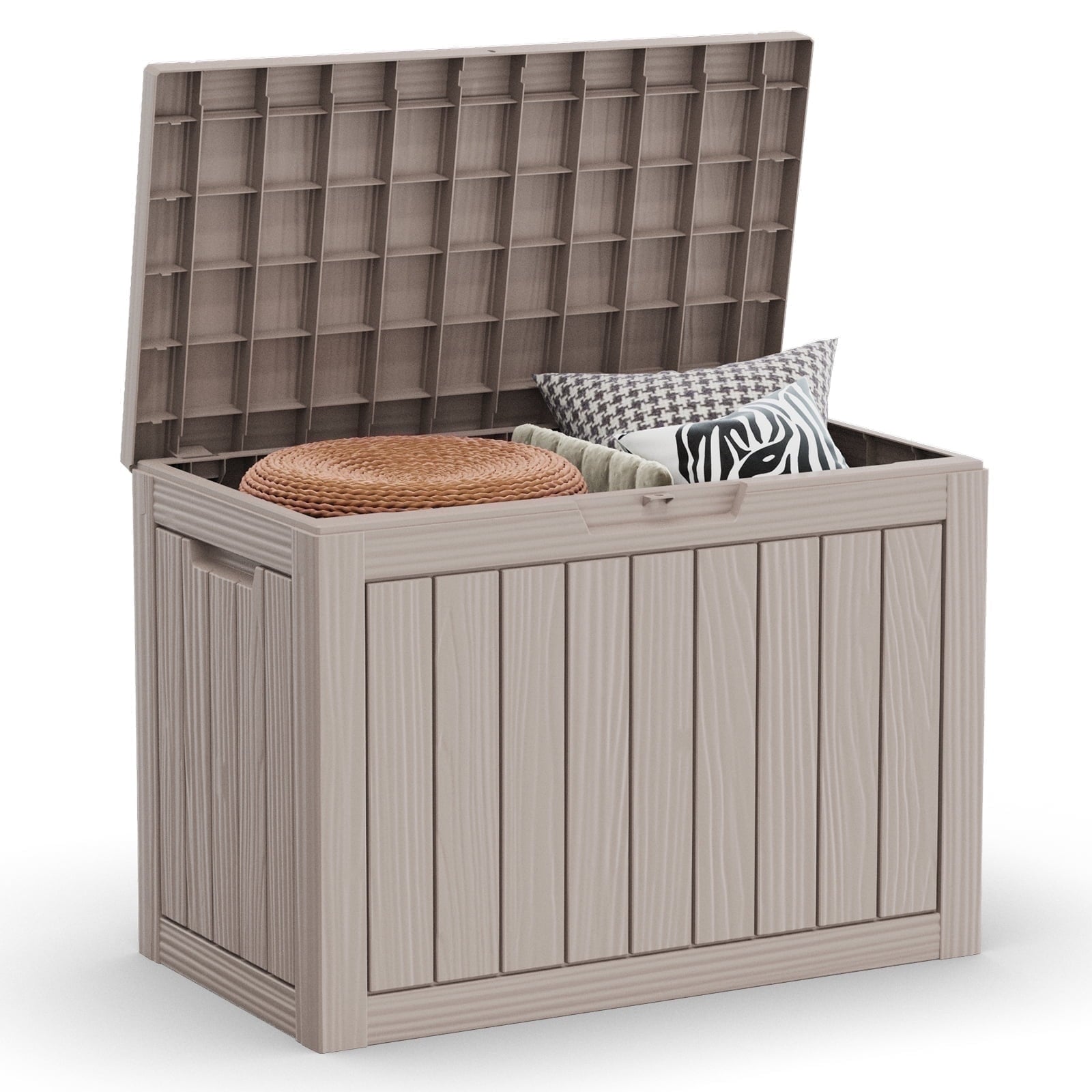 45 Gallon Resin Deck Box, Lockable Patio Outdoor Storage Box for Furniture, Garden Tools and Tools Storage, Waterproof Outside Storage Boxes (Grey)