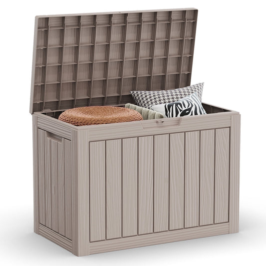 45 Gallon Resin Deck Box, Lockable Patio Outdoor Storage Box for Furniture, Garden Tools and Tools Storage, Waterproof Outside Storage Boxes (Grey)
