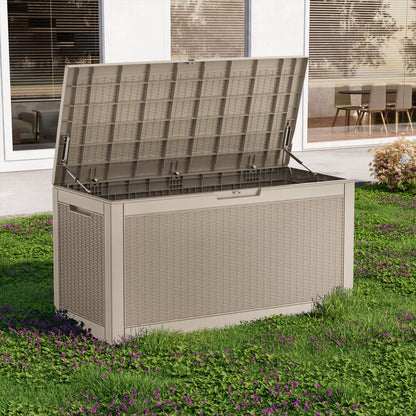 fazzn 100 Gallon Resin Deck Box Outdoor Indoor Waterproof Storage Box for Patio Furniture Pool Accessories Storage for Cushion Garden Tools (Grey pattern)