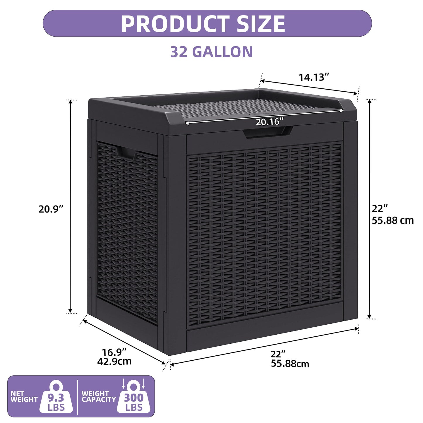 Dextrus 32 Gallon Resin Deck Box, Water Resistant Outdoor Storage Container, Lockable Multipurpose Organizer for Patio Cushions, Garden Tools & Indoor Outdoor Daily Supplies, Black