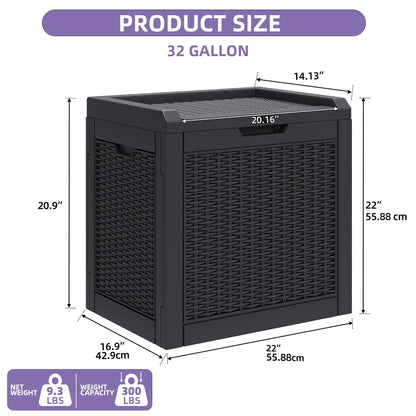 Dextrus 32 Gallon Resin Deck Box, Water Resistant Outdoor Storage Container, Lockable Multipurpose Organizer for Patio Cushions, Garden Tools & Indoor Outdoor Daily Supplies, Black