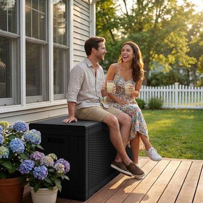 Homall 100 Gallon Outdoor Patio Box Deck Plastic Resin Storage Box Backyard, Black