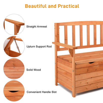 Zimtown 44" Outdoor Cedar Storage Bench with Backrest and Armrest, Large Patio Deck Box for Garden Tools and Cushions