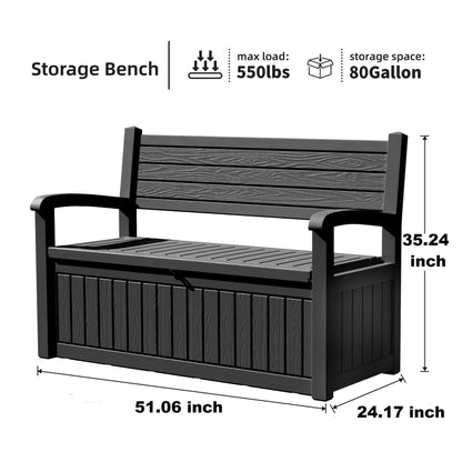 EasyUp 80 Gallon Storage bench Lockable Waterproof Deck Box - Outdoor Storage Box for Patio,Garden and Porch,Tools and Cushions(Black)