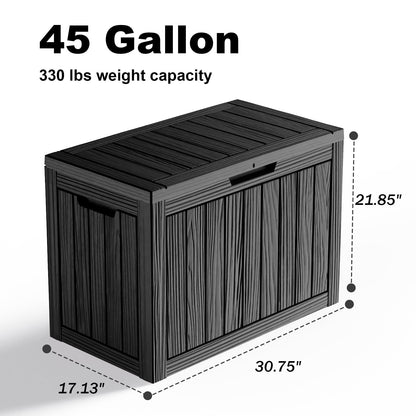 EasyUp 45 Gallon Resin Deck Box, Lockable Patio Outdoor Storage Box for Furniture, Garden Tools and Tools Storage, Waterproof Outside Storage Boxes(Black)