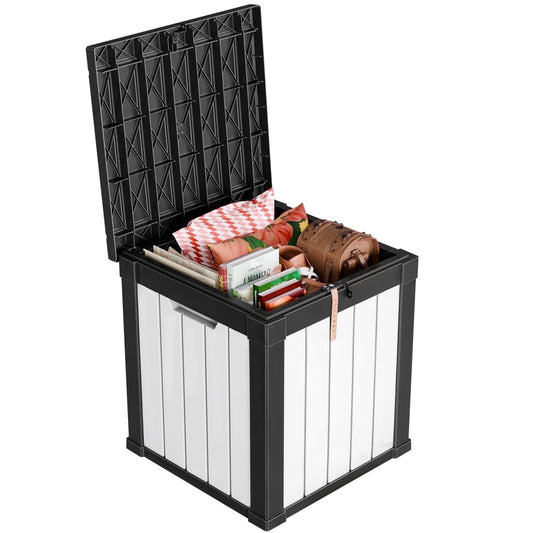 Easy Up 50 Gallon Resin Deck Box, Lockable Patio Outdoor Storage Box for Furniture, Garden Tools and Tools Storage, Waterproof Outside Storage Boxes