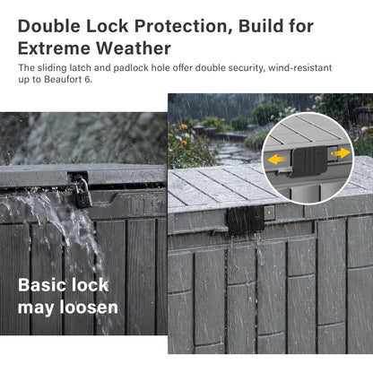 60 Gallon Waterproof Resin Outdoor Storage Box with Lock, UV Resistant, Grey