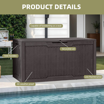 Uforic Lockable 100 Gallon Resin Deck Box, Heavy-Duty Weather Resistant Outdoor Storage Chest, Versatile Storage Solution for Patio Accessories and Daily Essentials, Dark Brown