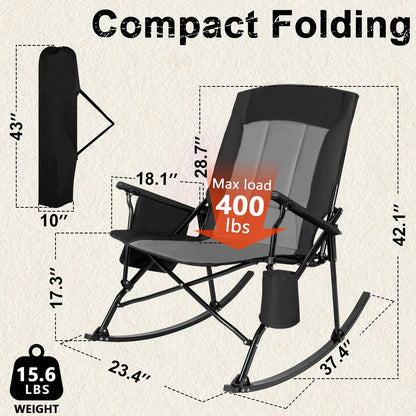 SUNSPIRE Folding Rocking Camping Chair 2-Pack, Heavy Duty Padded Rocker with High Back Hard Armrests for Outdoor Patio Garden