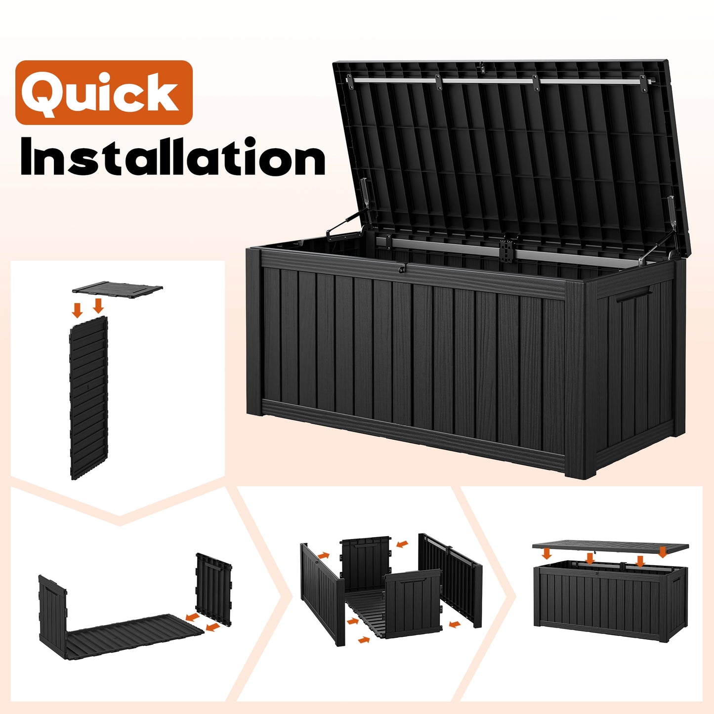 Nihsuao 130 Gallon Resin Deck Box, Lockable Outdoor Storage Container, Waterproof Storage Box for Patio Furniture Cushions, Black