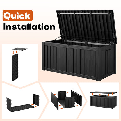 Nihsuao 130 Gallon Resin Deck Box, Lockable Outdoor Storage Container, Waterproof Storage Box for Patio Furniture Cushions, Black
