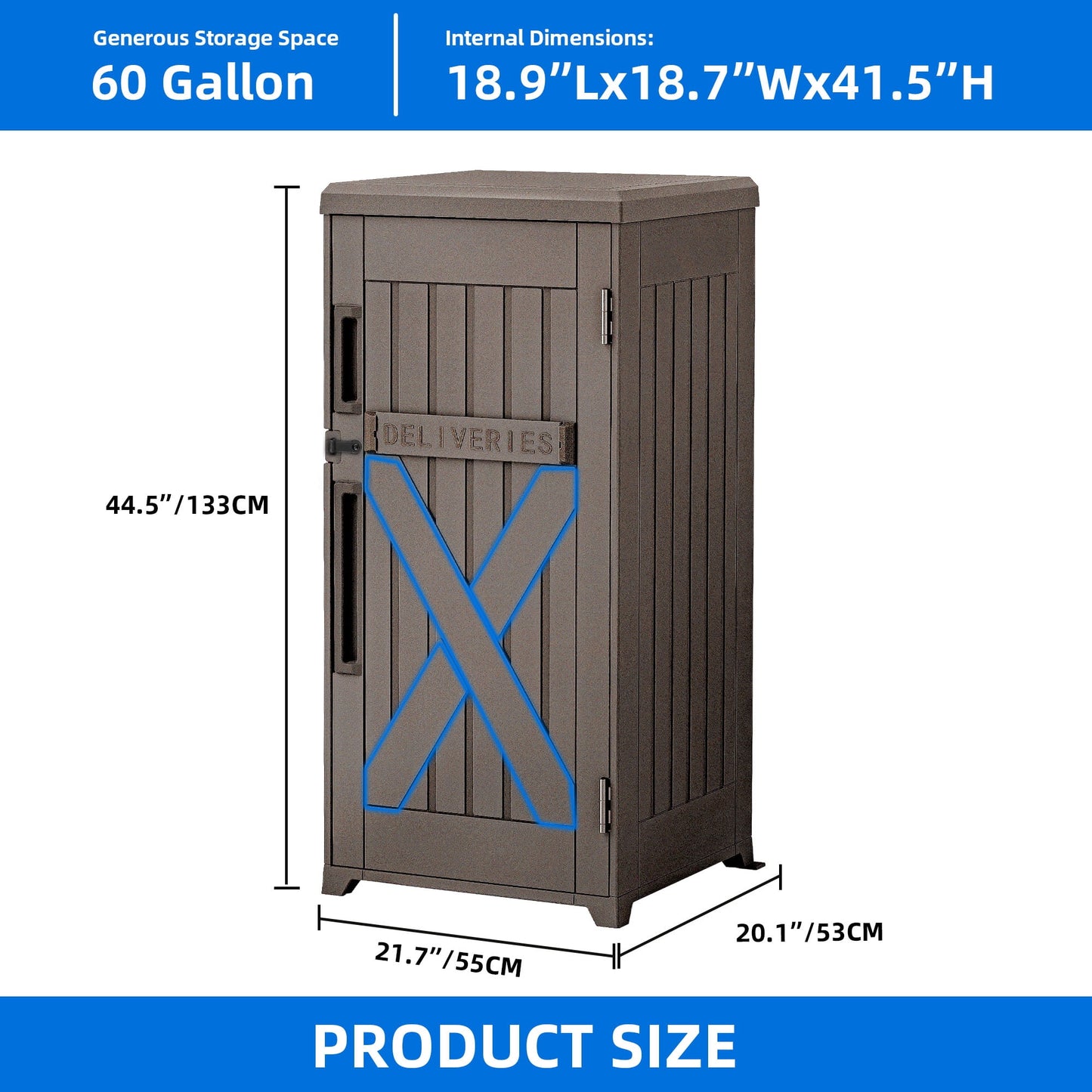 Dextrus 60 Gallon Large Package Delivery and Storage Box with Lockable Secure, Double-Wall Resin Outdoor Package Delivery and Waterproof Deck Box for Porch, Curbside, 8.5 Cubic feet, Brown