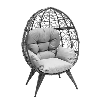 Uforic Oversized Wicker Egg Chair with Stand & Cushion, 330 Lb Capacity for Garden and Balcony, Gray