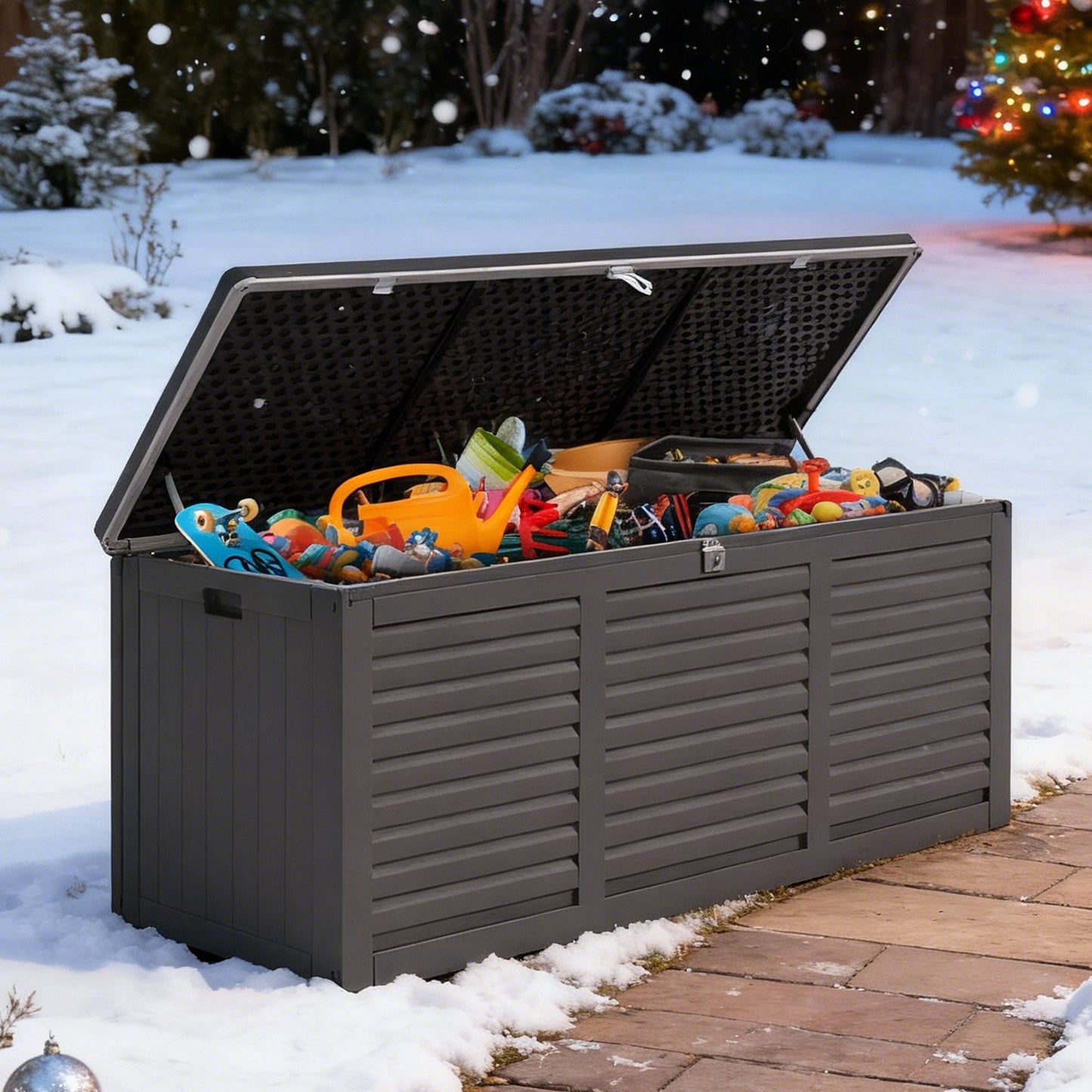 Seizeen 130 Gal Deck Box, Resin Storage Box, Waterproof Large Patio Lockable Deck Box for Outside Cushions, Pool Accessories, Throw Pillows, Garden Tools, Black