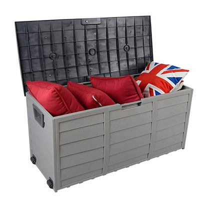 75gal 260L Outdoor Garden Plastic Storage Deck Box Chest Tools Cushions Toys Lockable Seat for Patio Furniture,Gray
