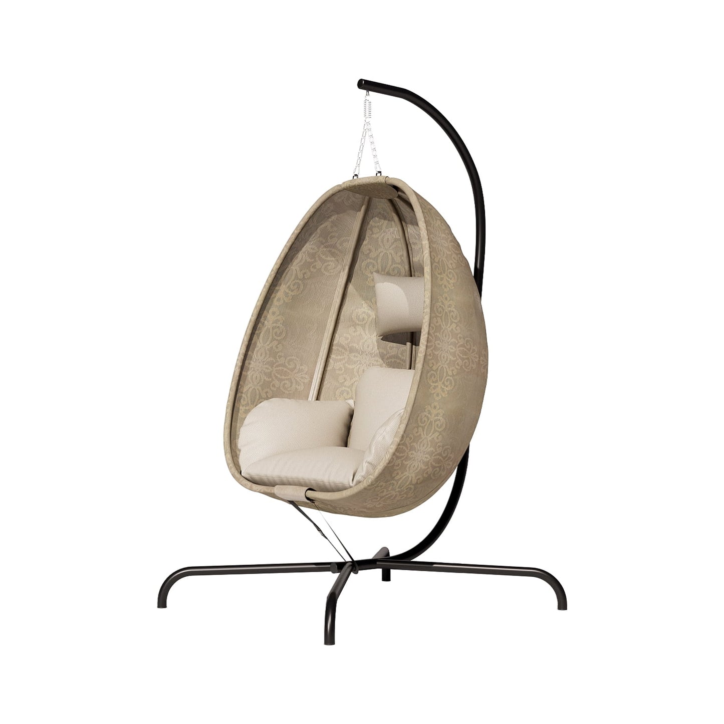 ALAULM Foldable Egg Chair with Stand, 485LBS Capacity Textilene Hammock Swing Chair for Outdoor & Indoor, Patio Hanging Chair with Strong Frame & UV Resistant Cushion for Balcony, Bedroom, Cream/D2